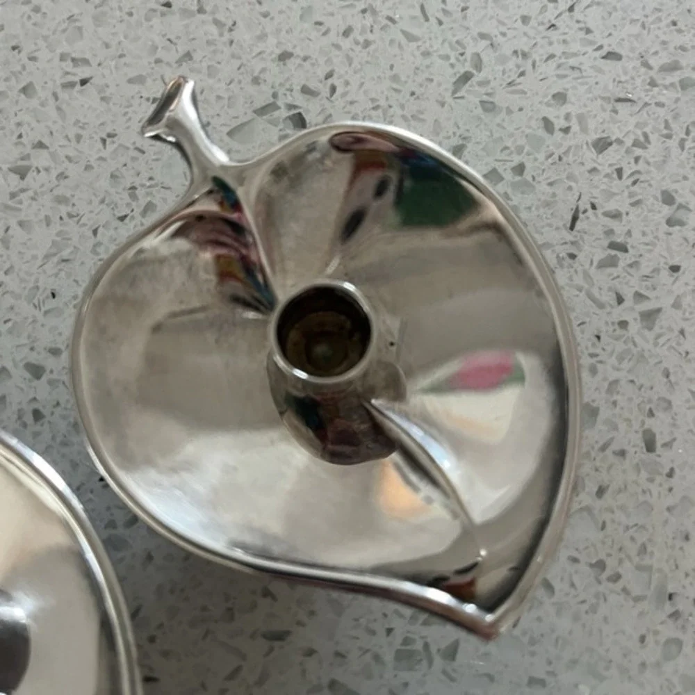 Vintage Prima HGP Denmark Silver Leaf Candle Holders Set of 3 Mid Century Modern
